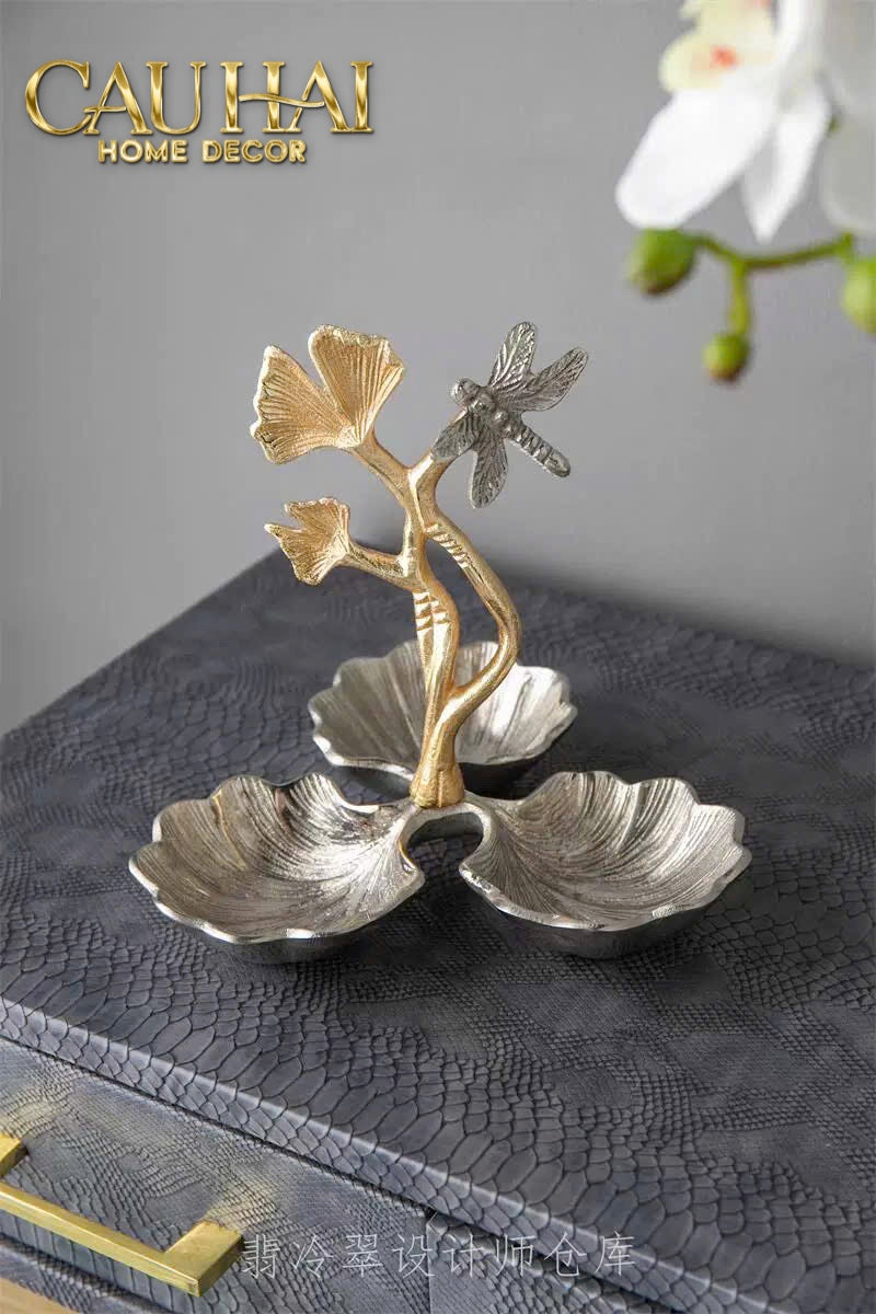 Maison Couture -  Đĩa Ginkgo 3 Ngăn Triptyque · L’Atelier Ginkgo Élancé — Argenté Brass Disks