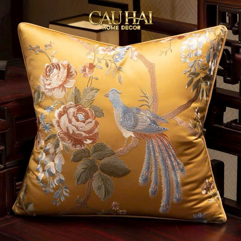 Tết Couture - Vỏ Gối Lụa Thêu Kim Loan Tường Hoà 45