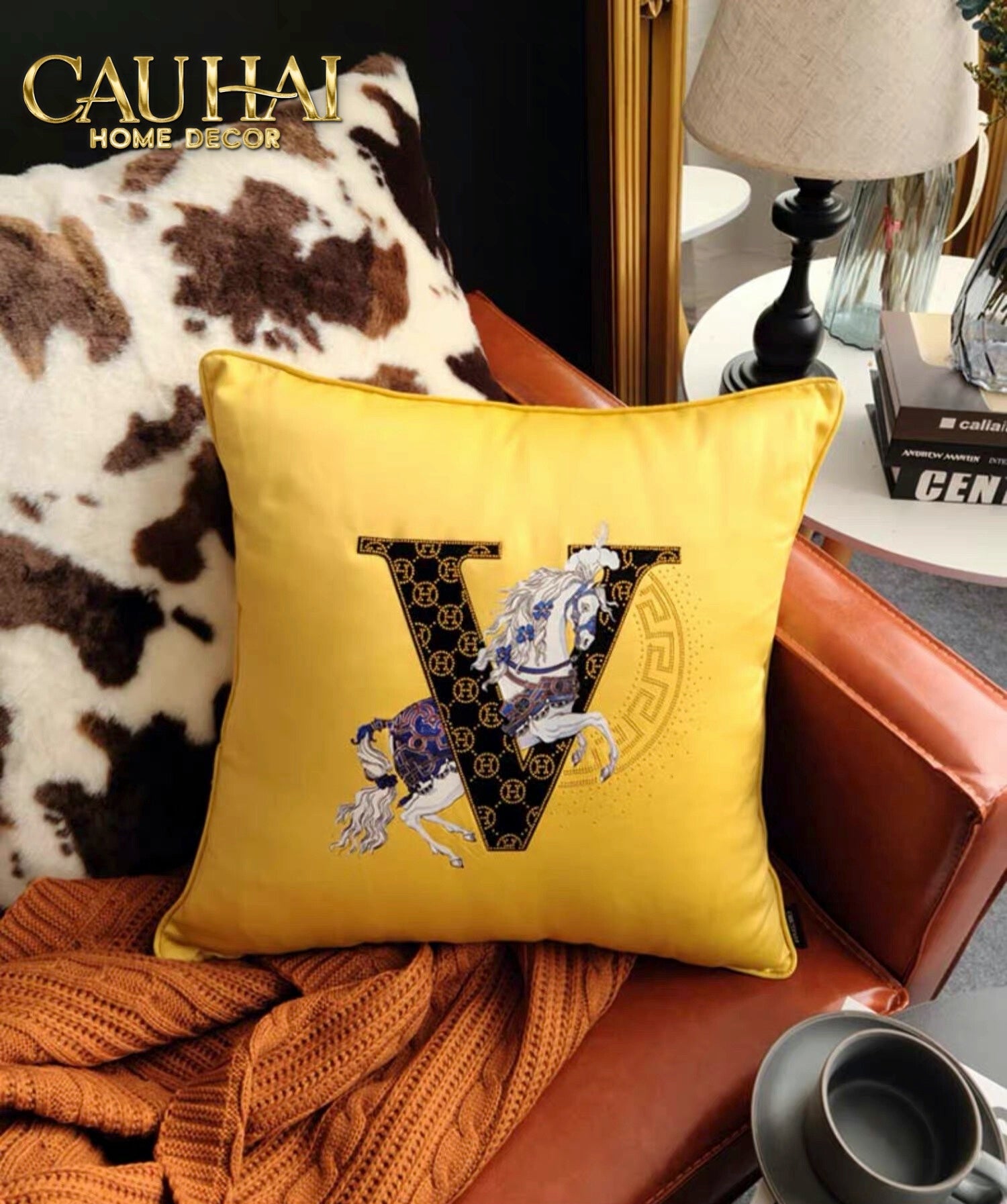 Vỏ Gối Lụa Emblème du Cheval d’Or Diamant 45