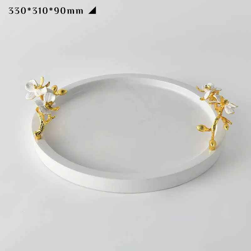 Maison Couture - Khay Đá Marble Tròn Haute Orchid Golden Branches Decorative Trays D32
